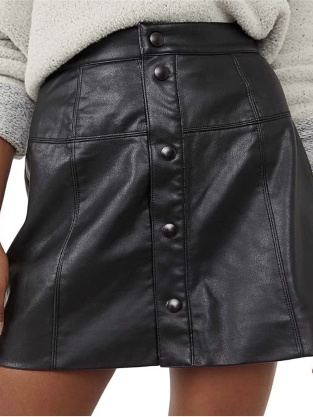 Free People Maisie Black Faux Leather Button Front Mini Skirt size 0